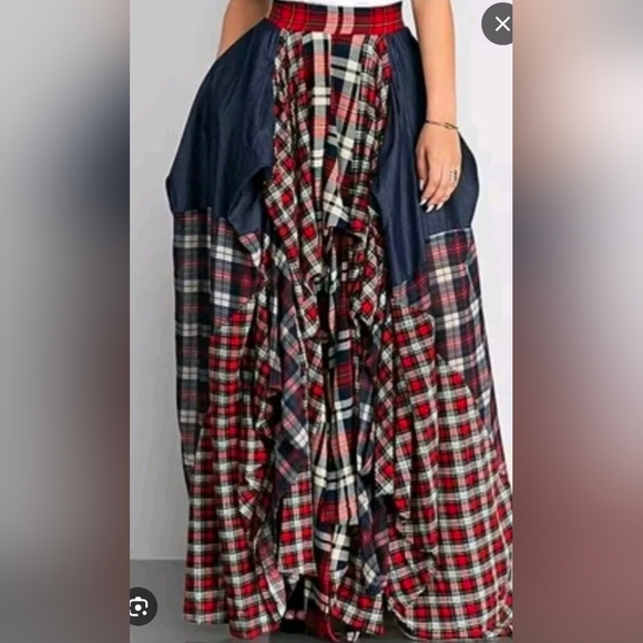 Kosmios Dresses & Skirts - Kosmios Plaid Patchwork Maxi Skirt